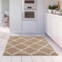 THE RUGS Moroccan Soft High Pile Shaggy Lattice Rugs & Runners Living Room in Beige - Size: 140 cm x 200 cm - thumbnail 6