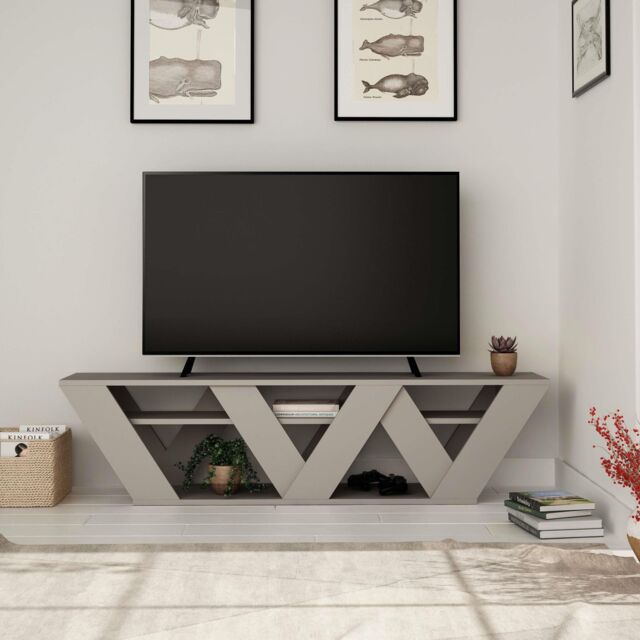 Decortie Ralla' Modern TV Unit TV Stand for 65 Inch TVs with Shelves 158cm in Grey - Size: 1 Pack - image 1