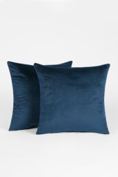 OHS 2 x Matte Velvet Cushion Covers Soft Plain Zip in Navy - Size: 45 cm x 45 cm