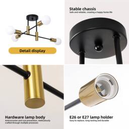 NIVOR Modern Sputnik Chandelier, 4-Light Century Flush Mount Ceiling Light in Metallic Gold - thumbnail 8
