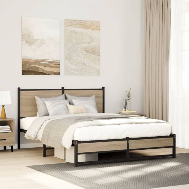 Berkfield Home Metal Bed Frame without Mattress Sonoma Oak 140x200 cm in Brown - image 1