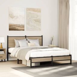 Berkfield Home Metal Bed Frame without Mattress Sonoma Oak 140x200 cm in Brown - thumbnail 1