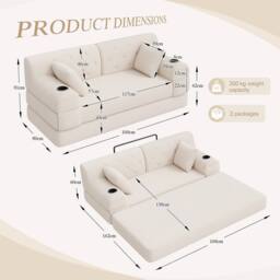 Matteo 2-Seater Sleeper Sofa - Beige Corduroy High Back with Storage - thumbnail 2