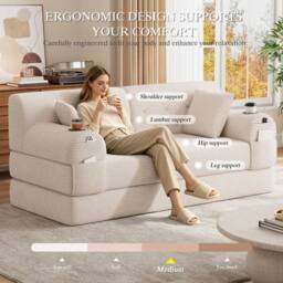 Matteo 2-Seater Sleeper Sofa - Beige Corduroy High Back with Storage - thumbnail 7