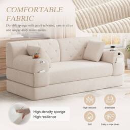 Matteo 2-Seater Sleeper Sofa - Beige Corduroy High Back with Storage - thumbnail 5