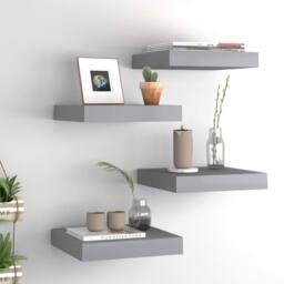 Berkfield Home Durable Floating Wall Shelves 4 pcs Grey 23x23.5x3.8 cm MDF - thumbnail 2