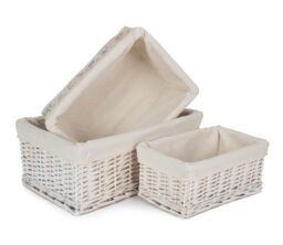 Red Hamper Wicker Set of 3 White Wash Storage Basket with Lining - thumbnail 1