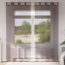 Berkfield Home Voile Curtains with Grommets 2 pcs Brown 140x225 cm - thumbnail 1