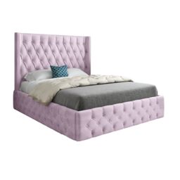KDMD Wayno Straight Winged Upholstered Soft Velvet Designer Bed Frame in Pink - Size: Small Single