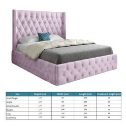 KDMD Wayno Straight Winged Upholstered Soft Velvet Designer Bed Frame in Pink - Size: Small Single - thumbnail 5