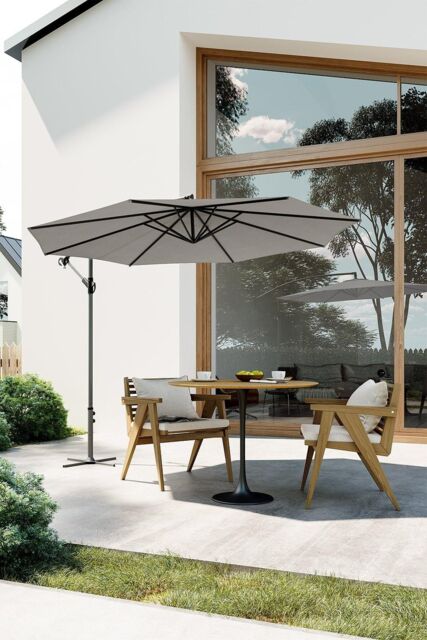 Garden Sanctuary Large 3m Patio Parasol Garden Umbrella for Sunshade & Rainwith Cross Base in Light Grey - image 1