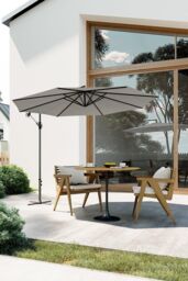 Garden Sanctuary Large 3m Patio Parasol Garden Umbrella for Sunshade & Rainwith Cross Base in Light Grey - thumbnail 1
