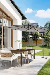 Garden Sanctuary Large 3m Patio Parasol Garden Umbrella for Sunshade & Rainwith Cross Base in Light Grey - thumbnail 2
