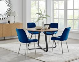 FurnitureboxUK Santorini Brown Round Dining Table & 4/6 Pesaro Silver Leg Chairs in Navy - thumbnail 1