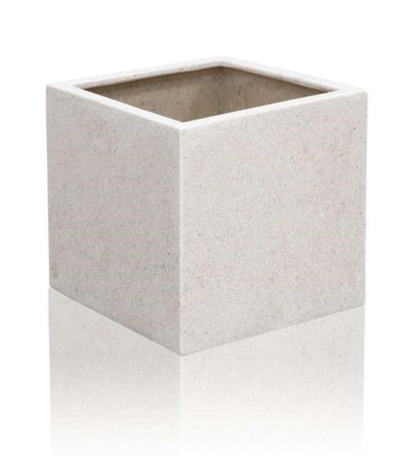 Primrose Poly-Terrazzo White Square Cube Planter Stone Effect With Bung 40cm - image 1