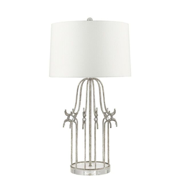 Loops Table Lamp Cream Shade Distressed Silver LED E27 100W Single Bulb in Metallics