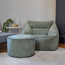 icon Natalia Chenille Adults Bean Bag Armchair & Pouffe, Large Beanbag & Footstool Grey in Green - Size: XL - thumbnail 2