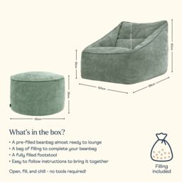 icon Natalia Chenille Adults Bean Bag Armchair & Pouffe, Large Beanbag & Footstool Grey in Green - Size: XL - thumbnail 6