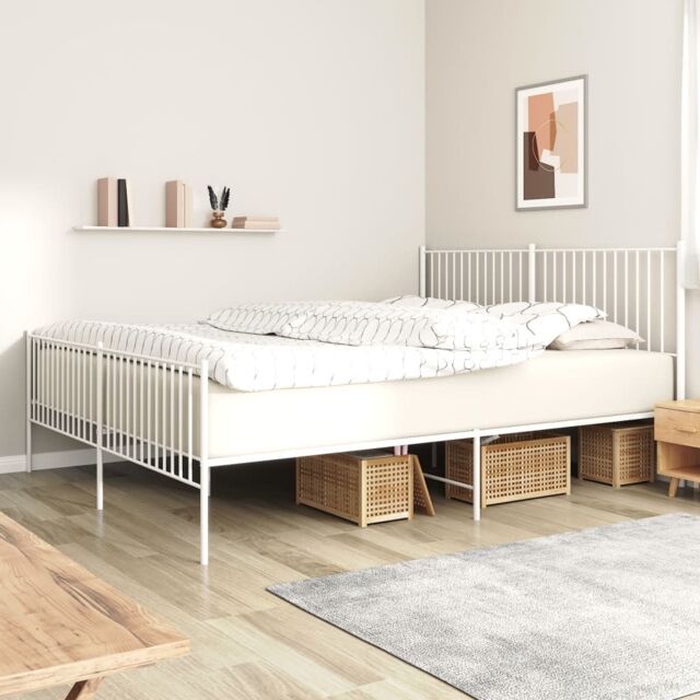 Berkfield Home Metal Bed Frame with Headboard & Footboard White 200x200 cm - image 1