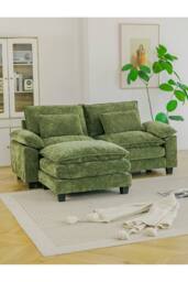 Living and Home Chenille Sectional Sofa with Ottoman and Lumbar Pillows in Green - thumbnail 5