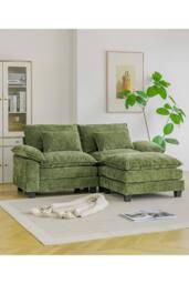Living and Home Chenille Sectional Sofa with Ottoman and Lumbar Pillows in Green