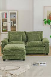 Living and Home Chenille Sectional Sofa with Ottoman and Lumbar Pillows in Green - thumbnail 3