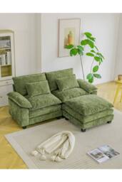 Living and Home Chenille Sectional Sofa with Ottoman and Lumbar Pillows in Green - thumbnail 2