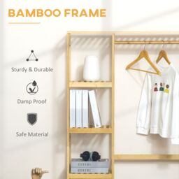 HOMCOM Coat Rack Bamboo Garment Rack with Storage Shelf Hanging Rail in Light Brown - thumbnail 6