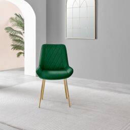 FurnitureboxUK Leonardo Grey Glass Marble Effect Gold Leg Table & 4 Pesaro Gold Leg Chairs in Green - thumbnail 9