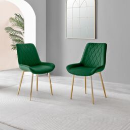 FurnitureboxUK Leonardo Grey Glass Marble Effect Gold Leg Table & 4 Pesaro Gold Leg Chairs in Green - thumbnail 7