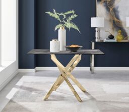 FurnitureboxUK Leonardo Grey Glass Marble Effect Gold Leg Table & 4 Pesaro Gold Leg Chairs in Green - thumbnail 2