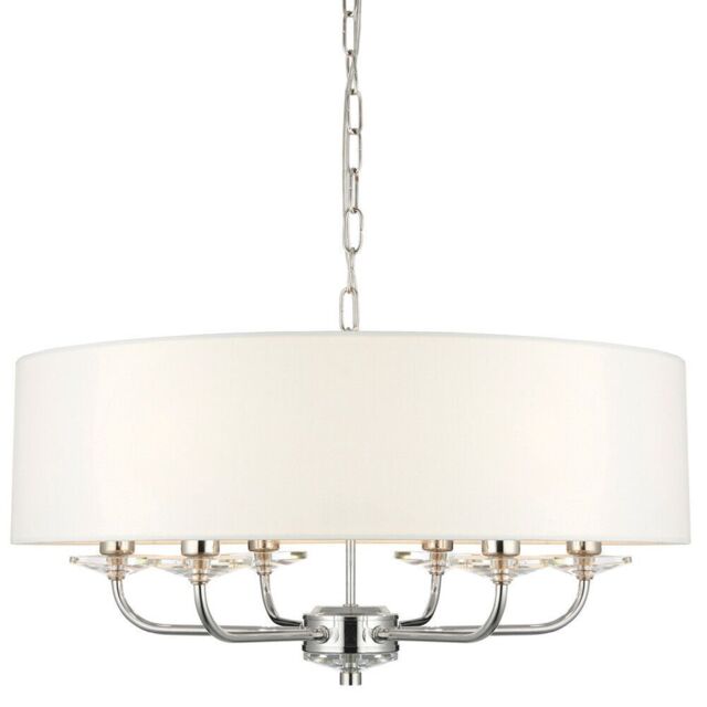 Loops Multi Light Ceiling Pendant 6 Bulb NICKEL & WHITE Chandelier Large Shade Lamp in Metallics - image 1