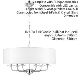 Loops Multi Light Ceiling Pendant 6 Bulb NICKEL & WHITE Chandelier Large Shade Lamp in Metallics - thumbnail 2