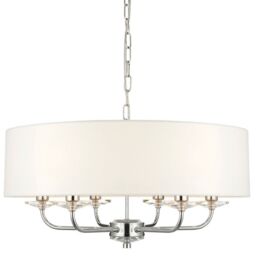 Loops Multi Light Ceiling Pendant 6 Bulb NICKEL & WHITE Chandelier Large Shade Lamp in Metallics