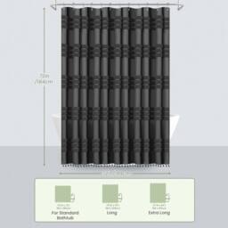 INHOUSOLU HOME DECOR Blue Bathroom Shower Curtain 72x72in Boho Tufted Textured Striped Tassel in Grey - thumbnail 2