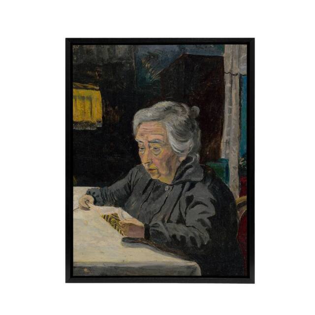 "Artery8 Old Lady Reading Grandmother Portrait Kubincan Framed Canvas Wall Art - Size: W24"" x H32""" - image 1