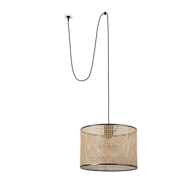 Netlighting Mambo Black Rattan Cylindrical Pendant Lamp Ø450 With Plug