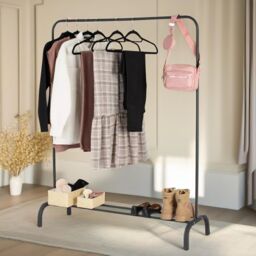 FURNOS Heavy Duty Metal Clothing Rail With Storage Shelf in Black - thumbnail 2