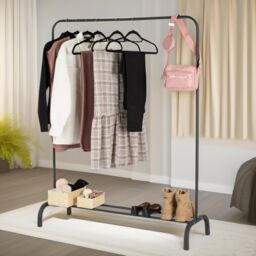 FURNOS Heavy Duty Metal Clothing Rail With Storage Shelf in Black - thumbnail 3