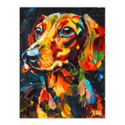 "Artery8 Dachshund Sausage Dog Lover Vibrant Portrait Wall Art Print in Orange - Size: W24"" x H32""" - thumbnail 1