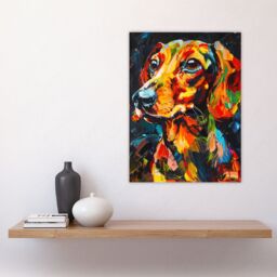 "Artery8 Dachshund Sausage Dog Lover Vibrant Portrait Wall Art Print in Orange - Size: W24"" x H32""" - thumbnail 4