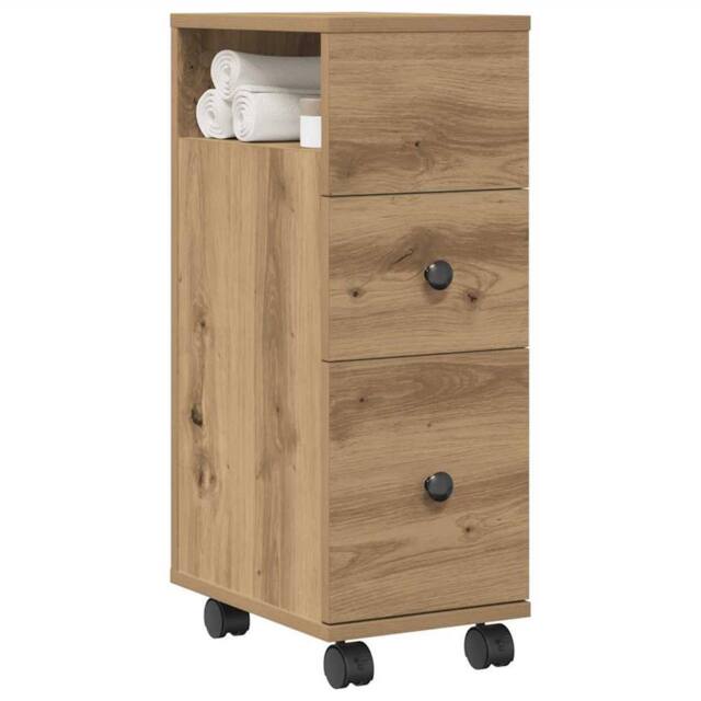 Berkfield Home Narrow Bathroom Cabinet with Wheels Artisian Oak Engineered Wood in Brown - image 1