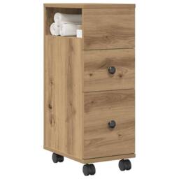 Berkfield Home Narrow Bathroom Cabinet with Wheels Artisian Oak Engineered Wood in Brown - thumbnail 1
