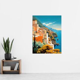 Artery8 Amalfi Coast Artwork Italy Cliffside Villages Overlooking Azure Mediterranean Sea Extra Large XL Unframed Wall Art Poster Print - thumbnail 4