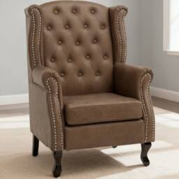 ERGOVEXA Wingback Accent Chair Tufted Chesterfield-style Armchair, Brown