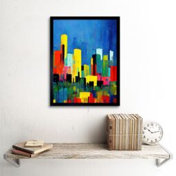"Artery8 Wall Art Print Abstract Bright Midcentury Style Colourful Cityscape Skyline Painting Blue Red Yellow Teal Art Framed - Size: W12"" x H16""" - thumbnail 2