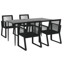 Berkfield Home 5 Piece Garden Dining Set Black PVC Rattan - thumbnail 3