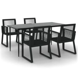 Berkfield Home 5 Piece Garden Dining Set Black PVC Rattan - thumbnail 2