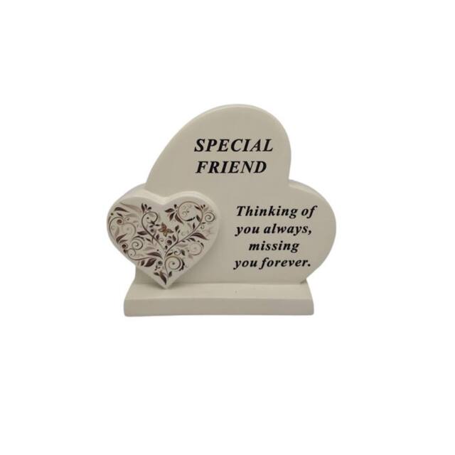 David Fischhoff Graveside Memorial Floral Double Heart Plaque - Friend in Cream - image 1