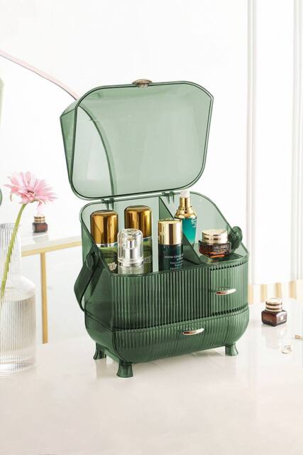 Cosmetic Makeup Storage Organiser Skincare Display Box Case in Green - image 1